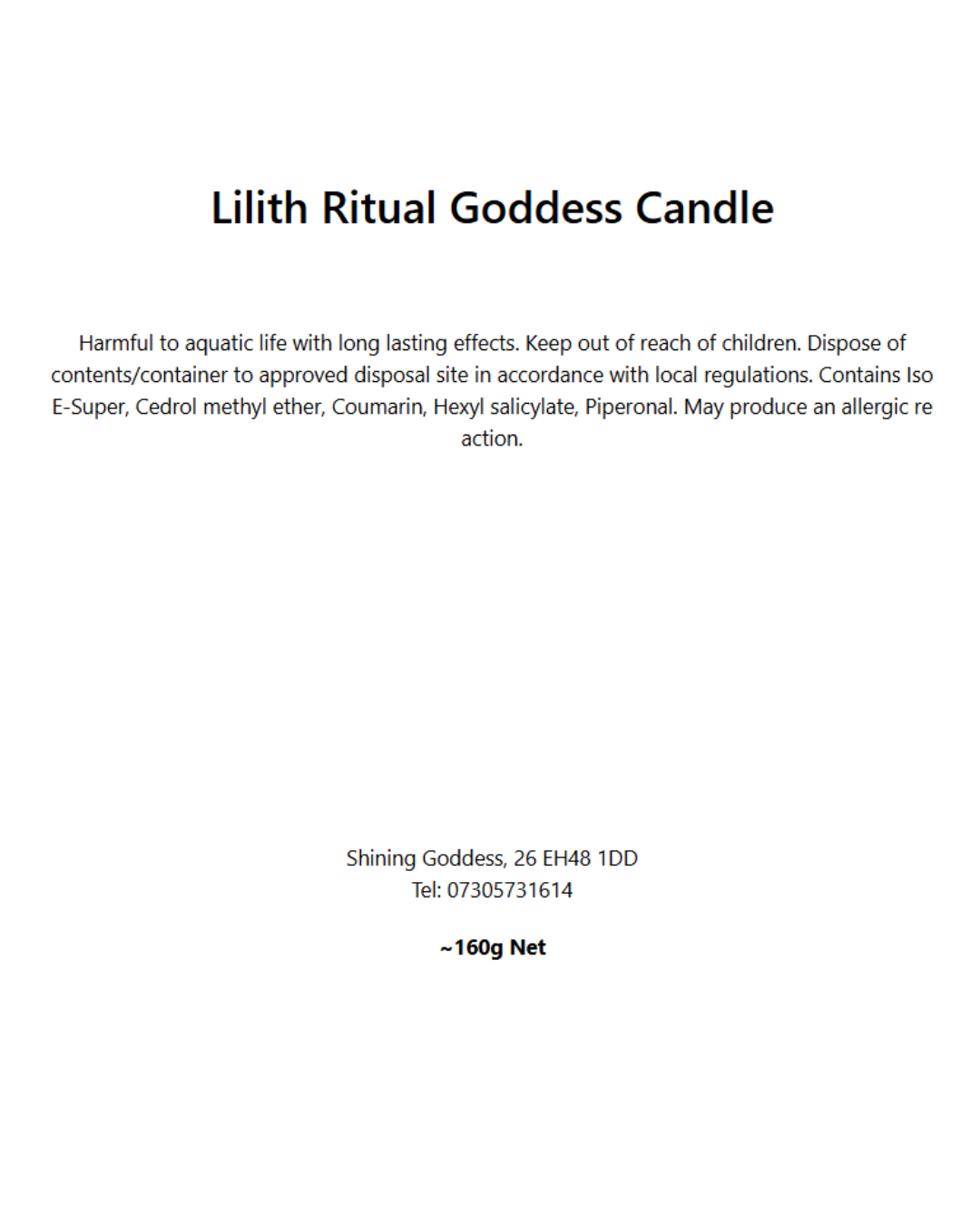 Luxury Lilith Goddess Ritual Candle