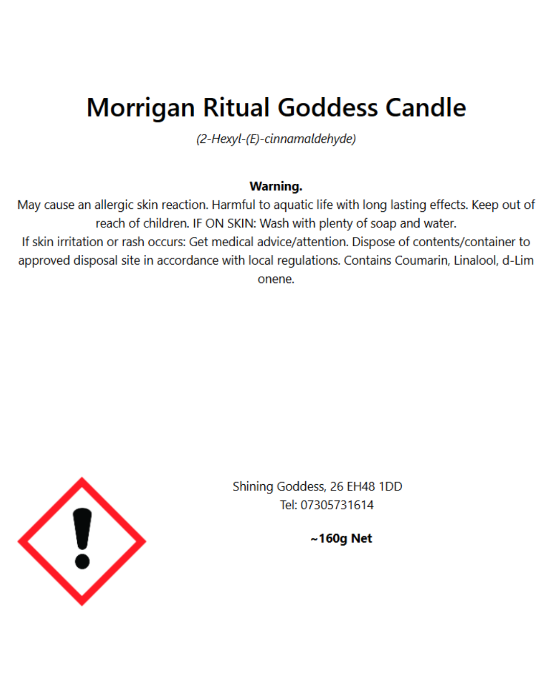 Luxury Morrigan Goddess Ritual Candle
